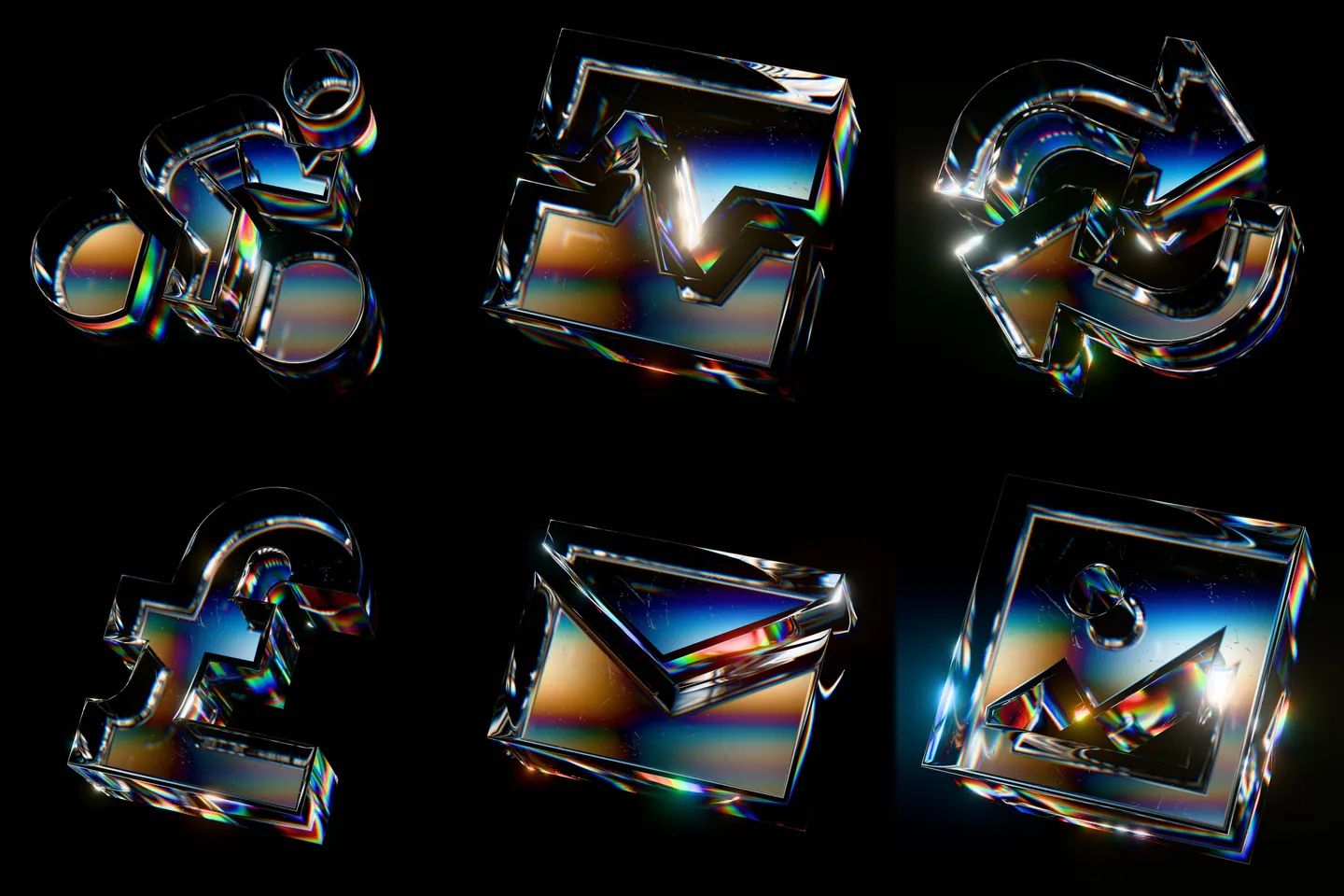 Dispersive Glass Icons / 02: a selection of original studio renders